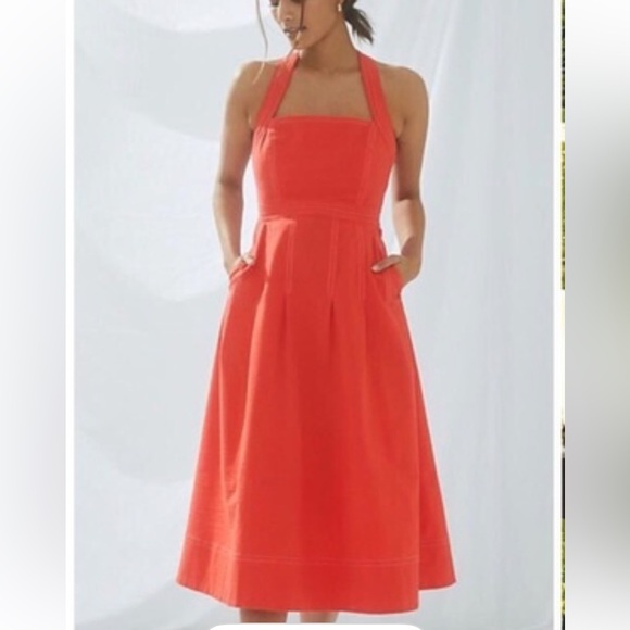 Anthropologie Maeve Alessandra Elegant Red Sleeveless Dress Cross Back 6 NWT - Picture 2 of 16